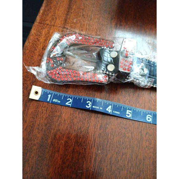 NEW in BOX B.B. Simon Belt Silver Studded w/Red Stones and Skulls Signature Logo - Picture 10 of 13